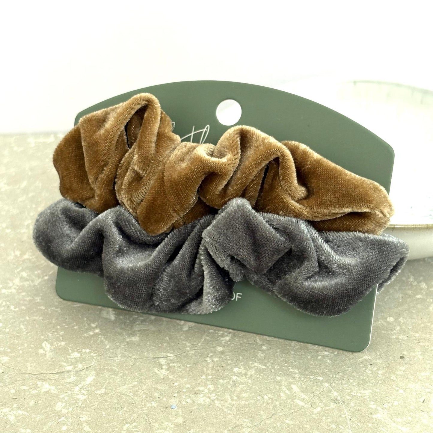 Velvet Scrunchie Duo- Stone & Caramel