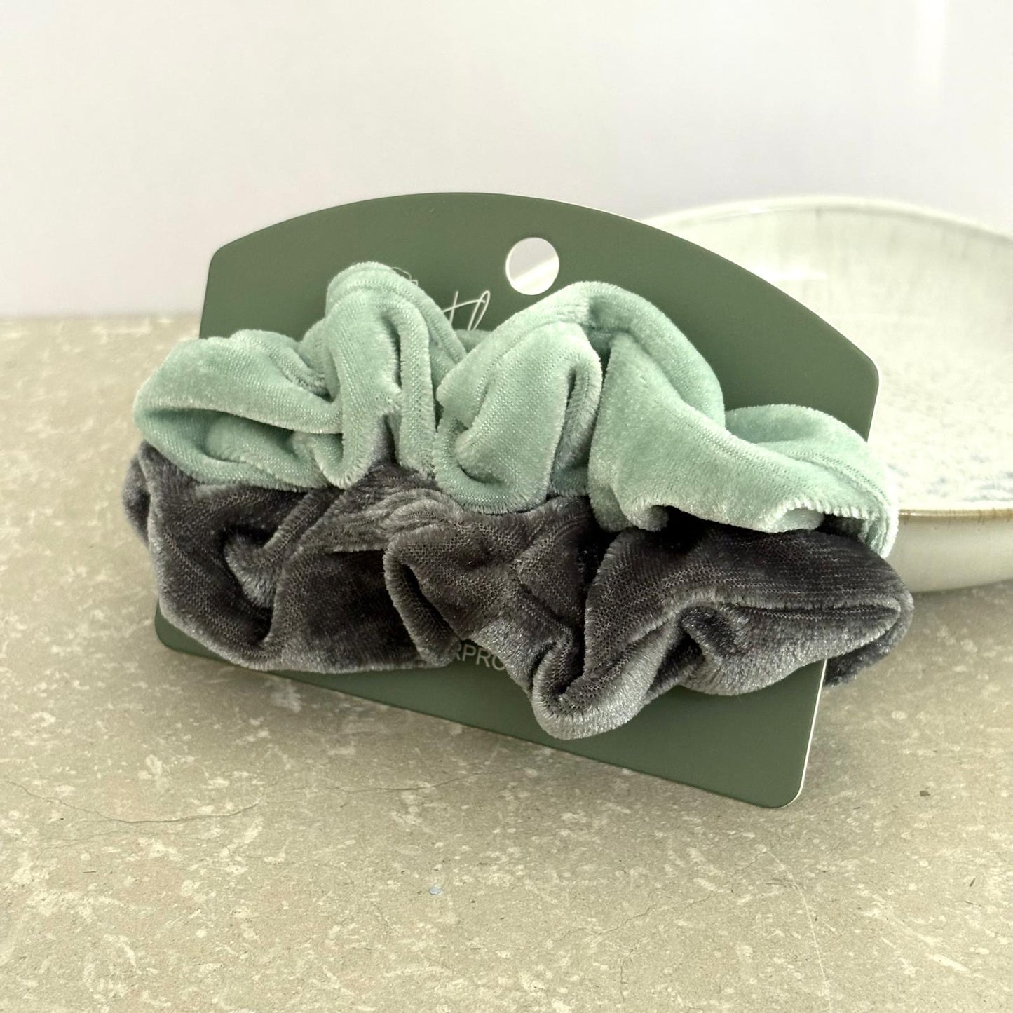 Velvet Scrunchie Duo- Seafoam & Slate