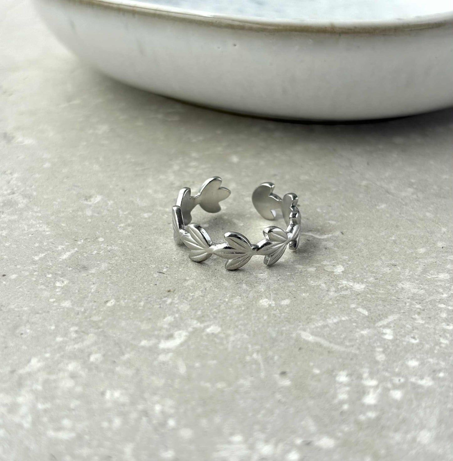 Tarnish Resistant Leaf Open Ring