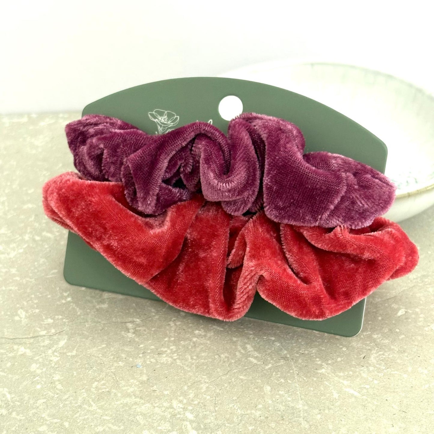 Velvet Scrunchie Duo- Mulberry & Coral