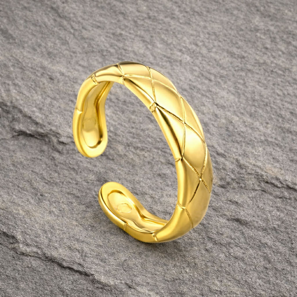 Tarnish Resistant Quilted Band Open Ring