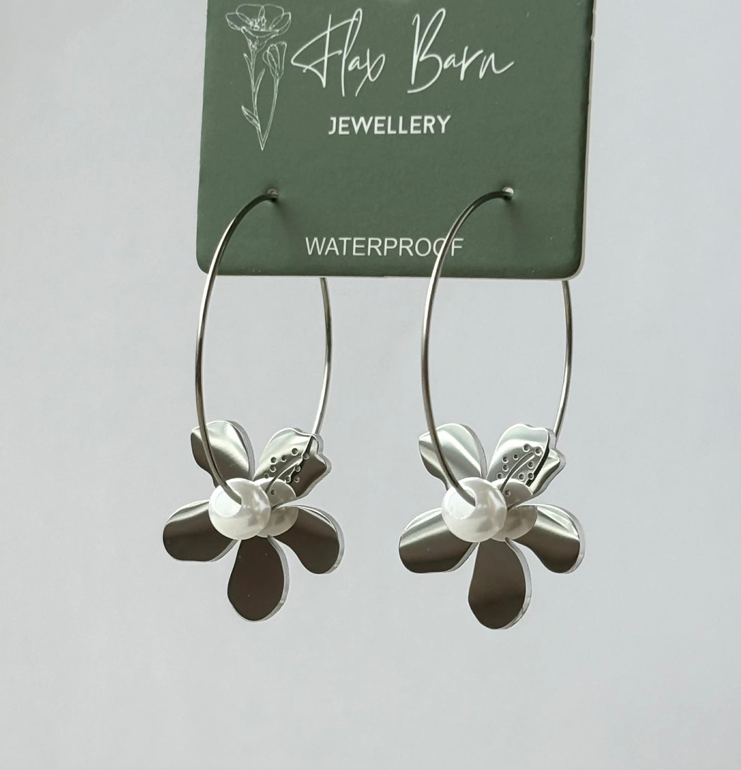 Tarnish Resistant Tropical Flower Dangle Hoop Earrings
