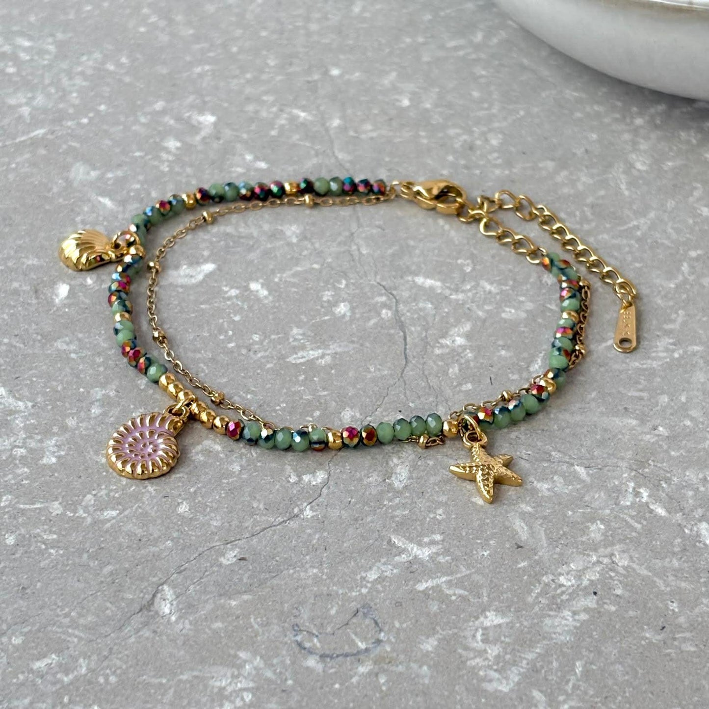 Tarnish Resistant Seascape Beaded Charm Bracelet