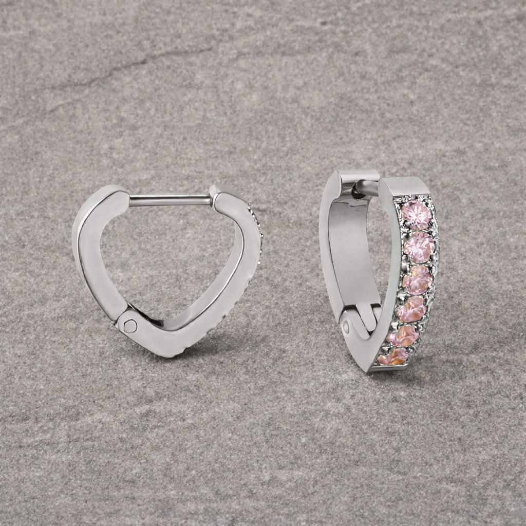 Tarnish Resistant Heart Shaped Zirconia Huggies