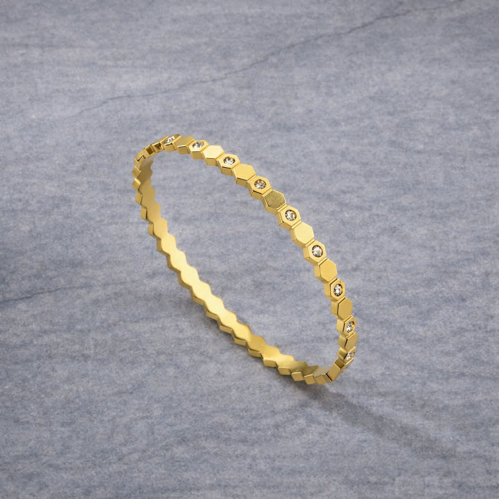 Tarnish Resistant Hexagonal Zirconia Hinged Bangle