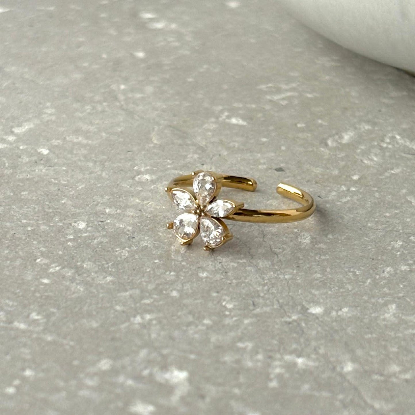 Tarnish Resistant Zirconia Flower Open Ring