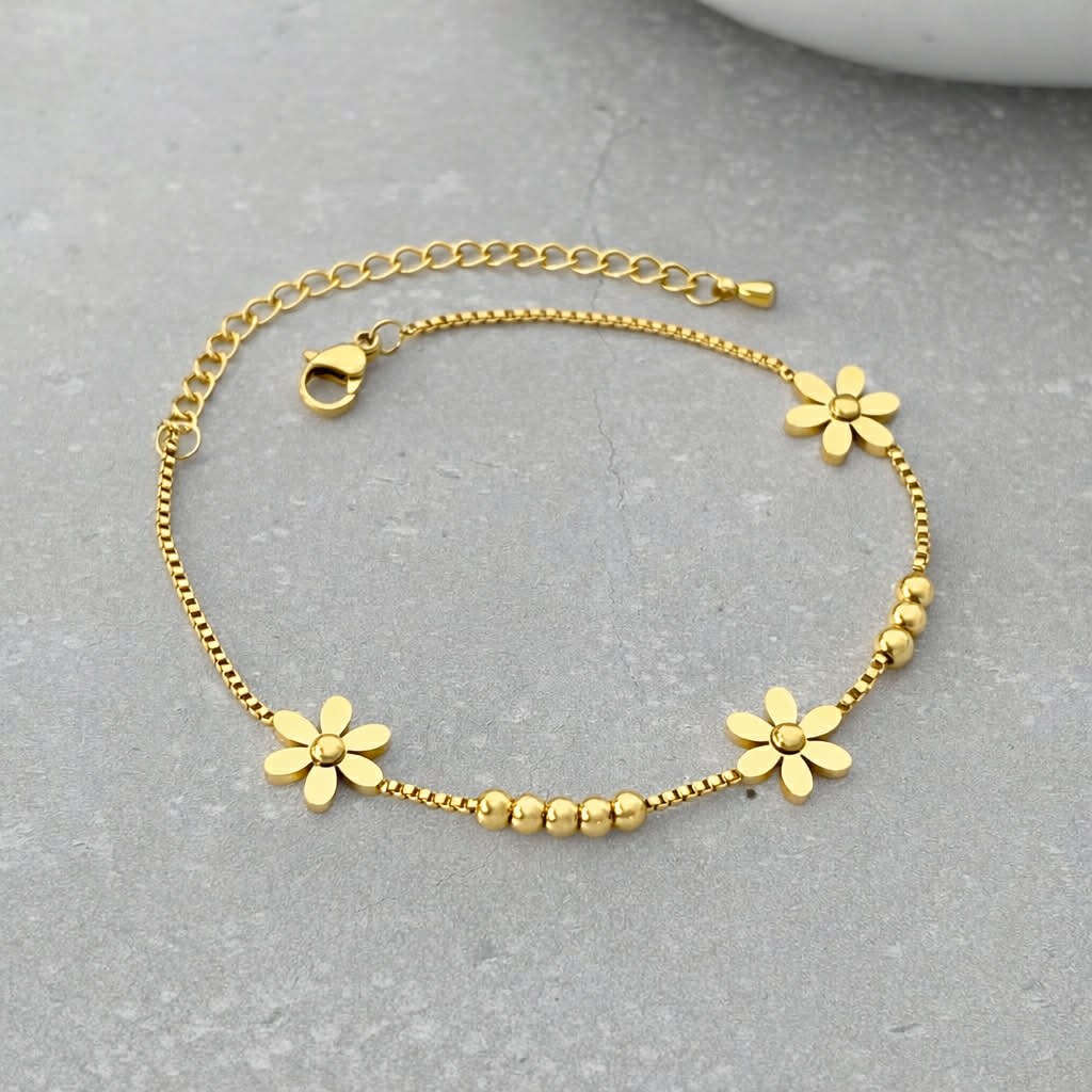 Tarnish Resistant Flower Bead Bracelet