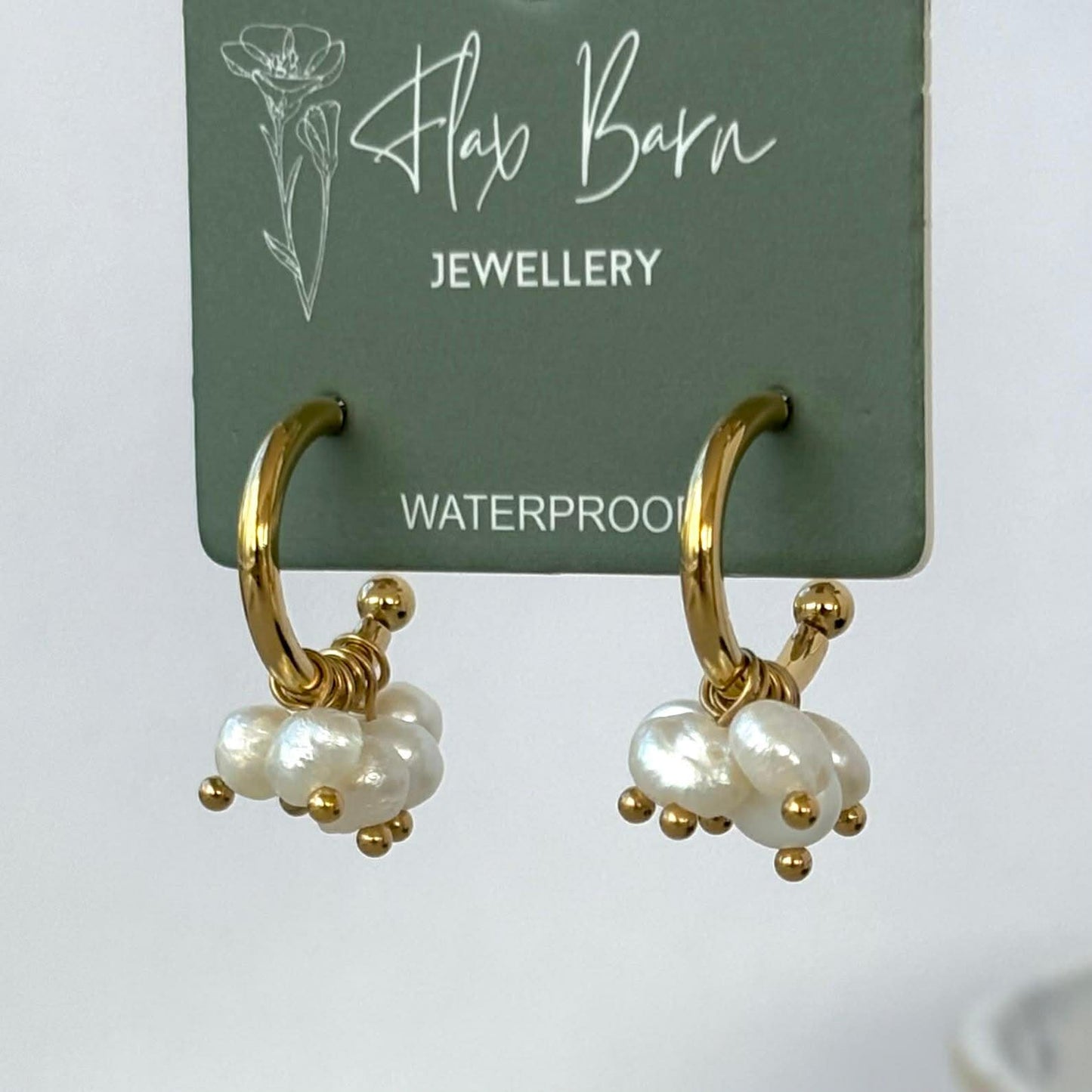 Tarnish Resistant Pearl Cluster Hoop Studs