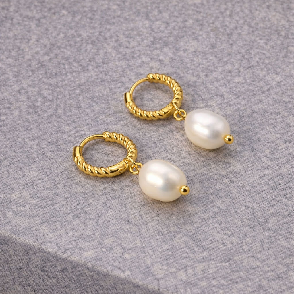 Tarnish Resistant Twisted Pearl Huggies