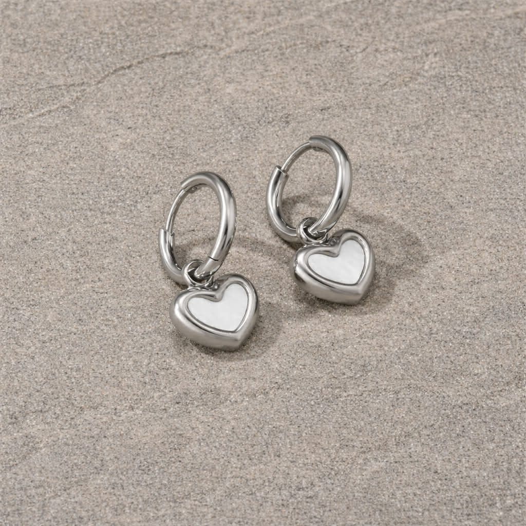 Tarnish Resistant Pearlescent Heart Huggies