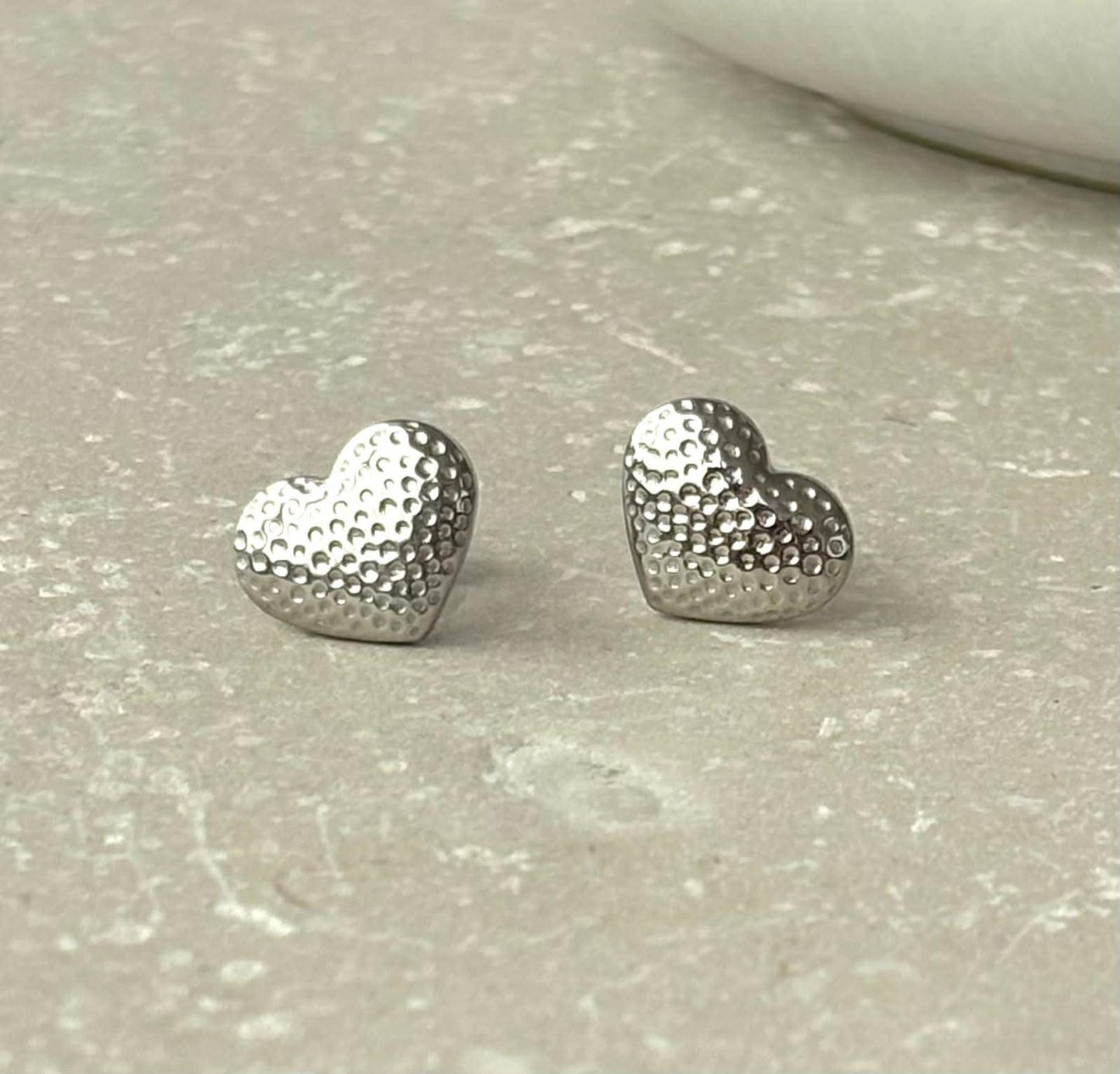 Tarnish Resistant Dimpled Heart Studs