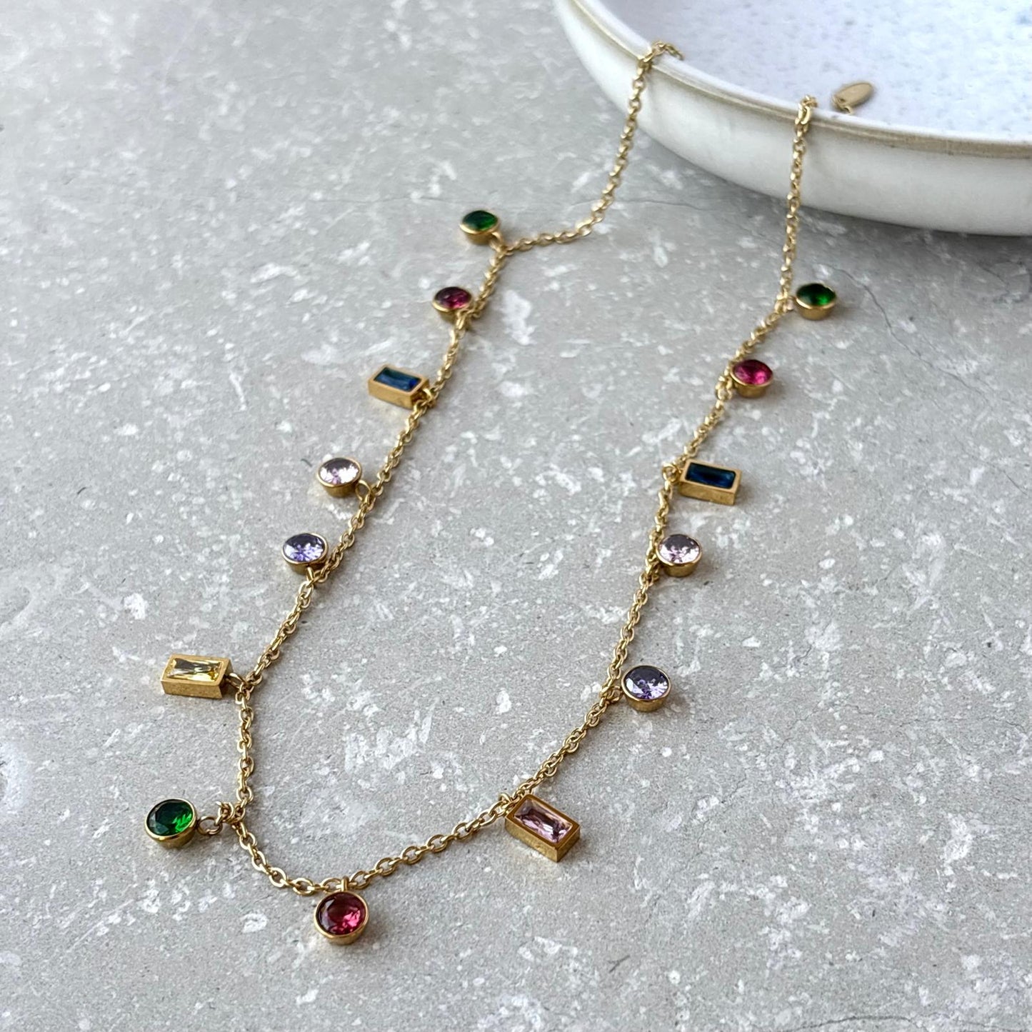 Tarnish Resistant Multi-Colour Zirconia Necklace