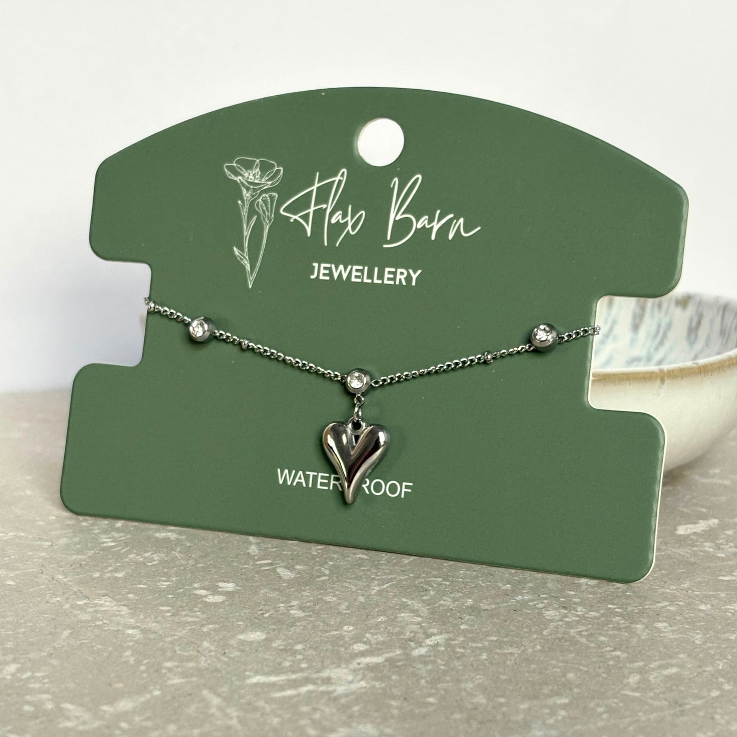 Tarnish Resistant Puffed Heart Drop Bracelet