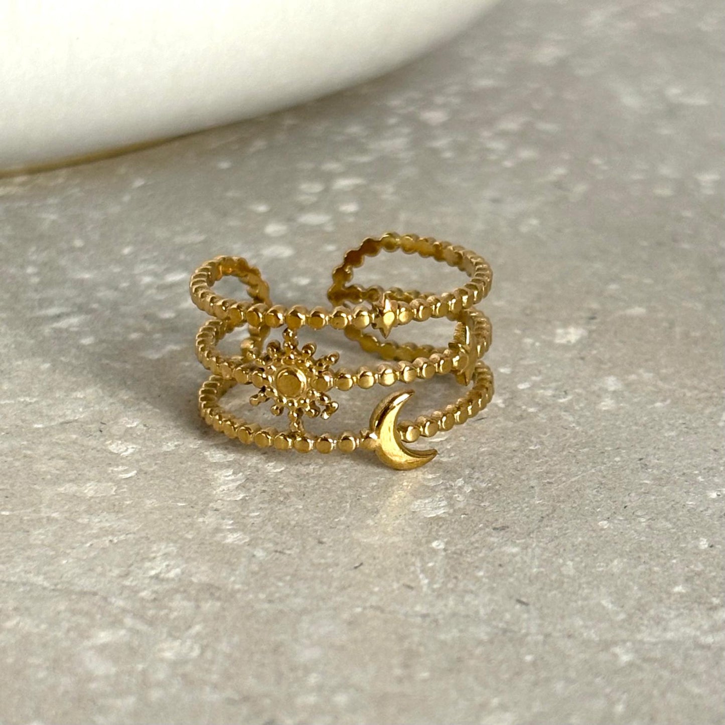 Tarnish Resistant Sun, Moon, Stars Open Ring