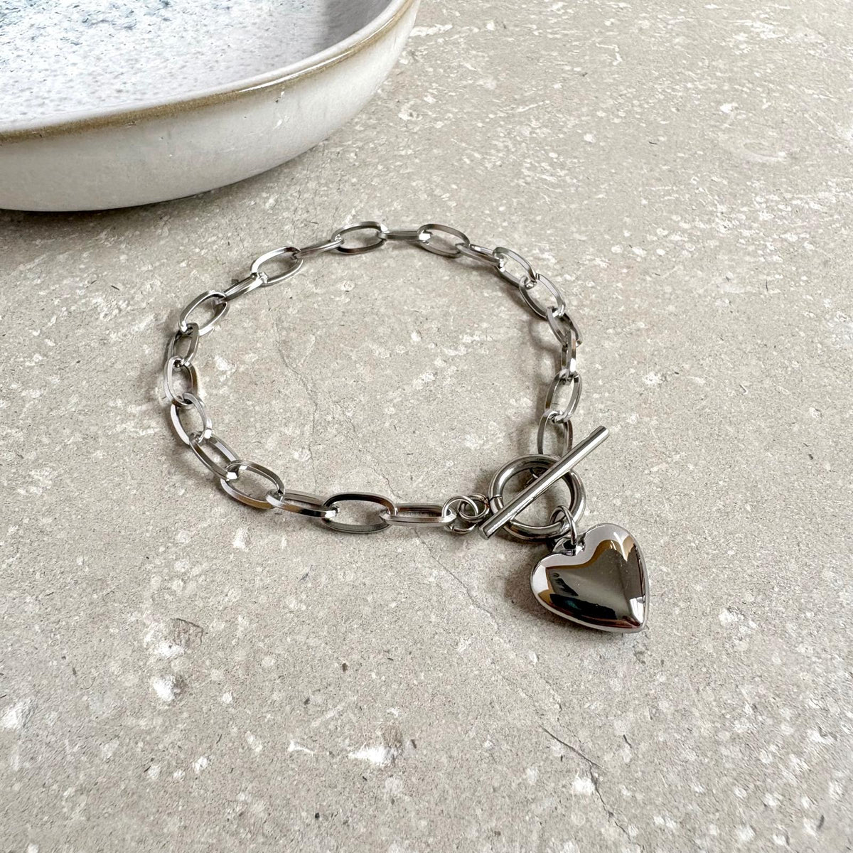 Tarnish Resistant Heart Toggle Clasp Bracelet