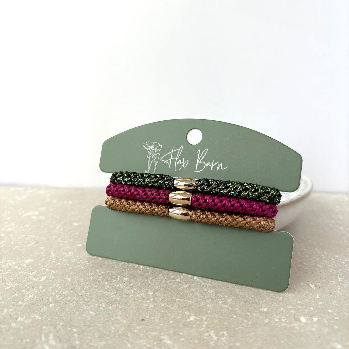 "Berry Woodland" Pack of 3 Elasticated Cord Hairbands