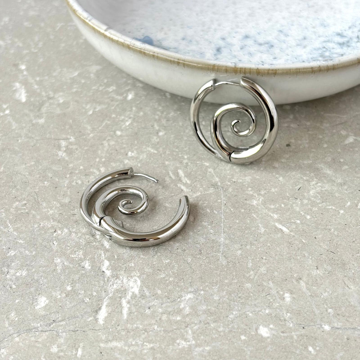 Tarnish Resistant Bold Spiral Hoop Huggies