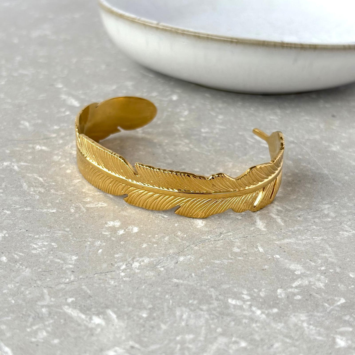 Tarnish Resistant Feather Cuff Bangle
