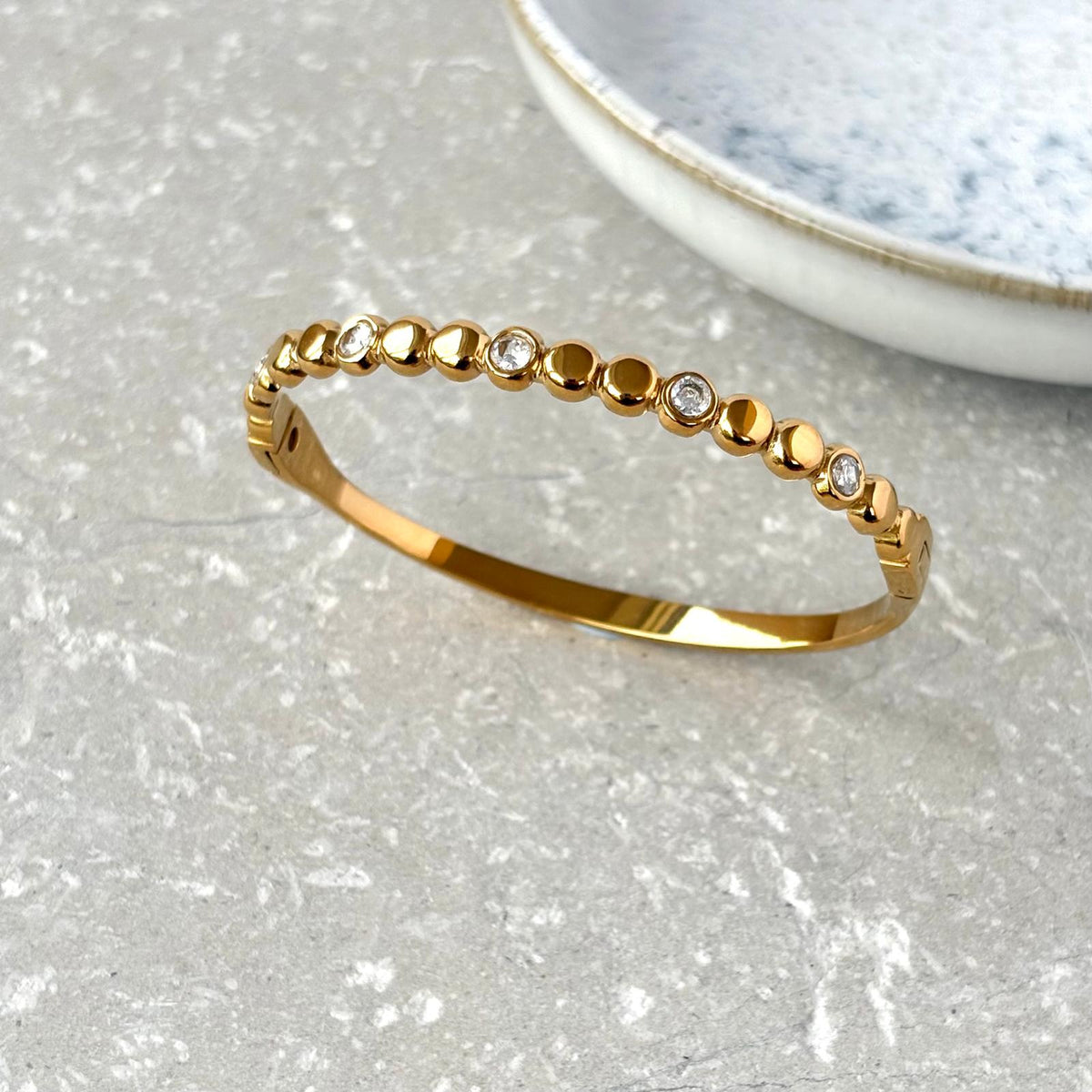 Tarnish Resistant Circles Zirconia Hinged Bangle