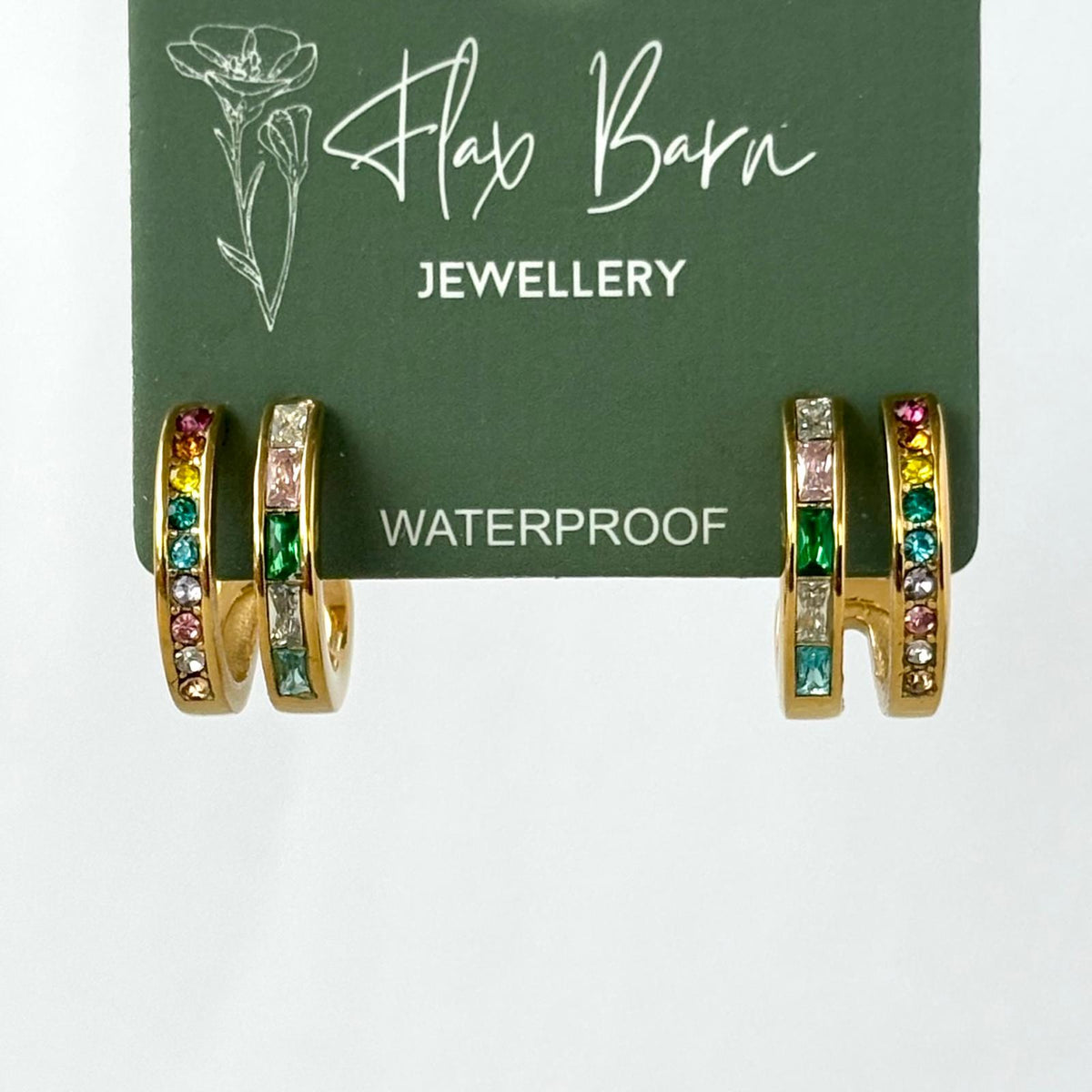 Tarnish Resistant Double Hoop Colourful Zirconia Studs