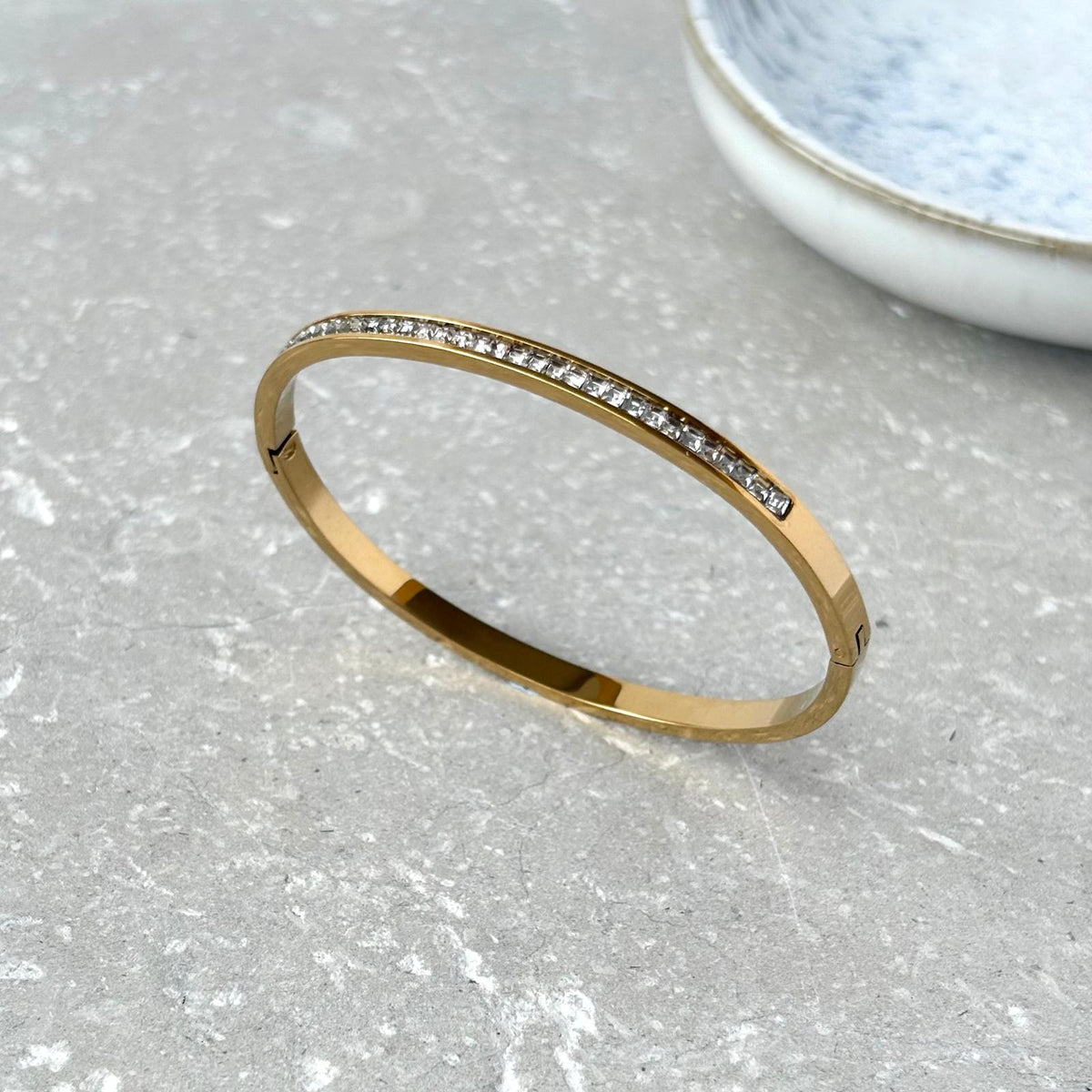 Tarnish Resistant Channel Set Zirconia Hinged Bangle