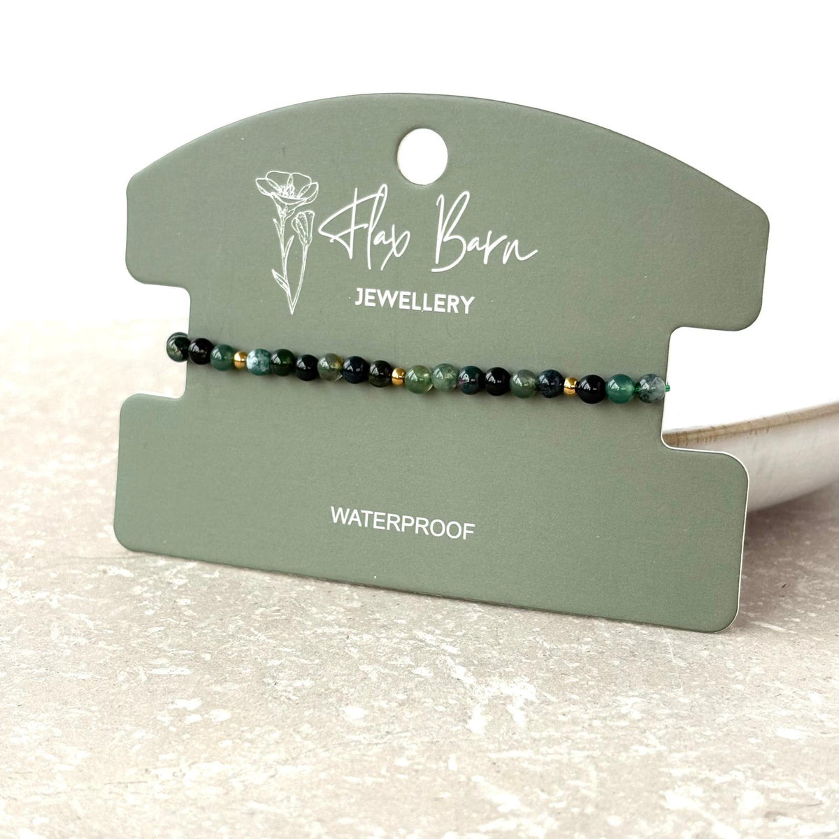 Tarnish Resistant Moss Agate Pull Cord Bracelet