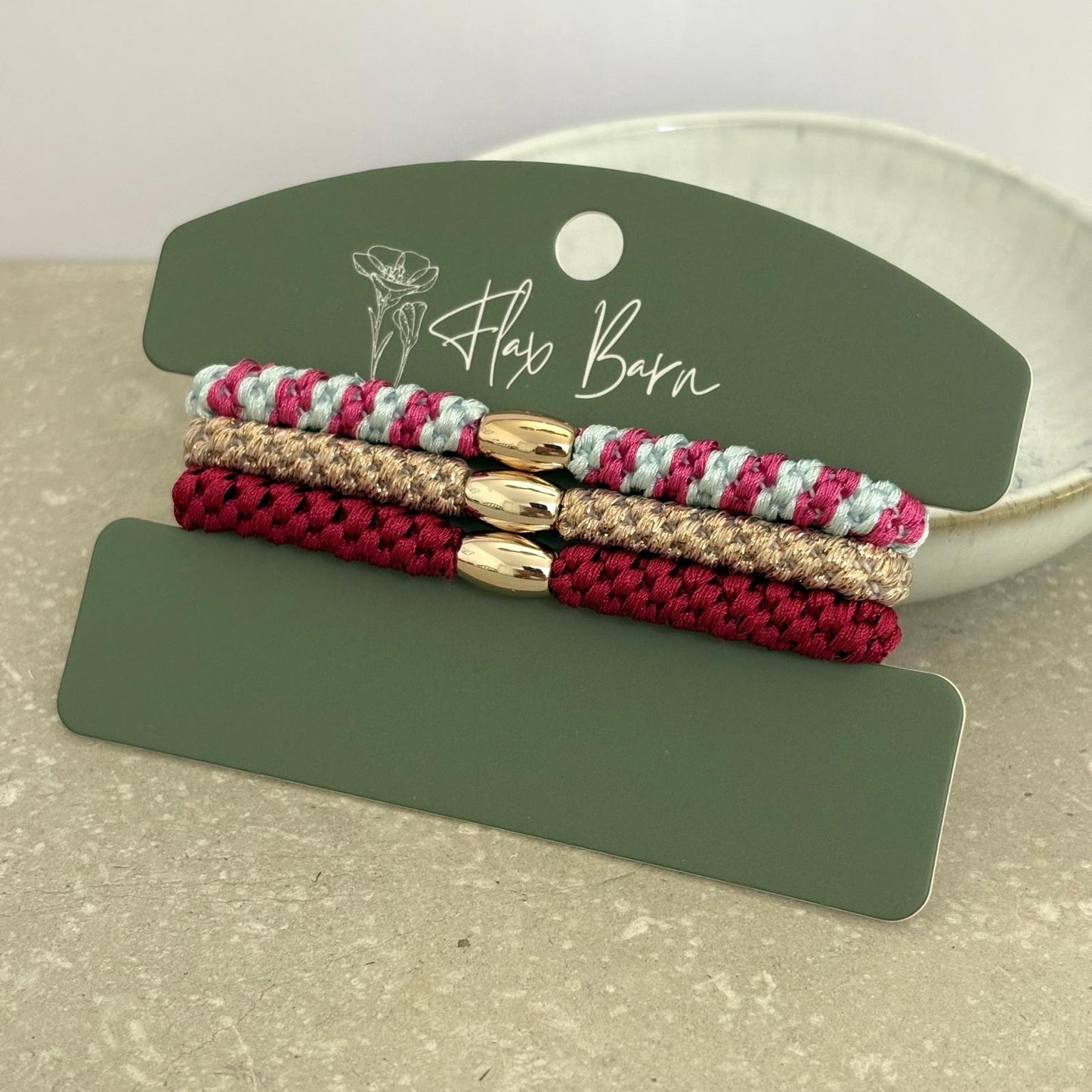 "Berry Champagne" Pack of 3 Elasticated Cord Hairbands