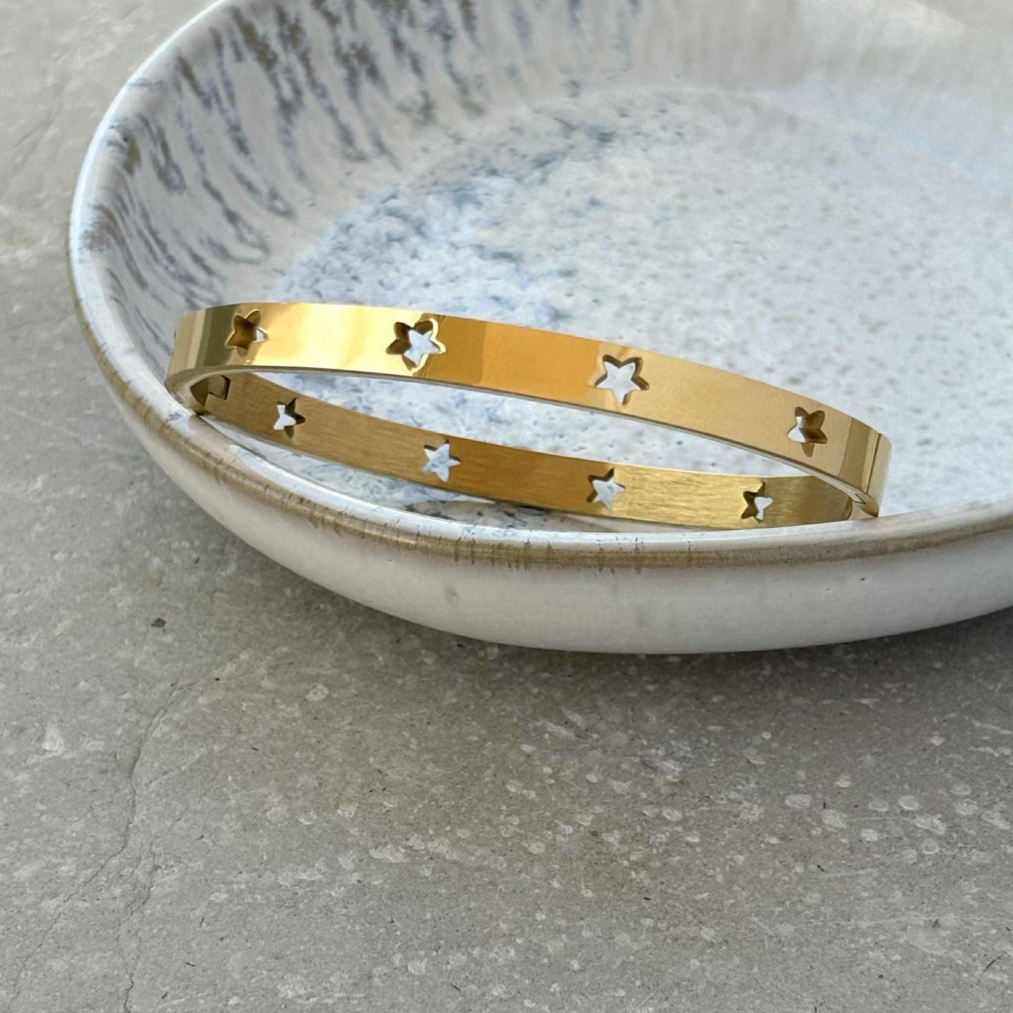 Tarnish Resistant Star Cutout Hinged Bangle