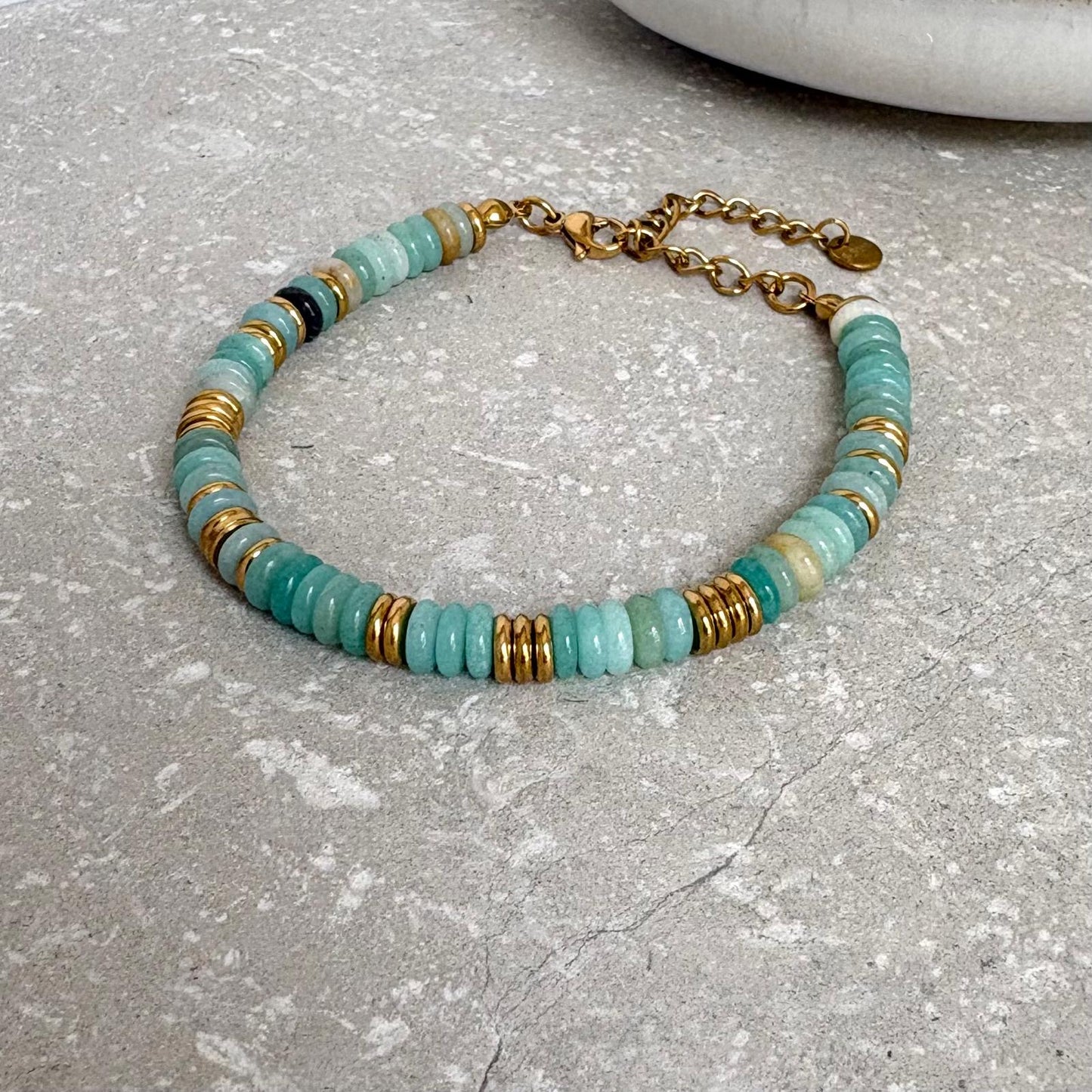 Tarnish Resistant Stone And Gold Beaded Bracelet