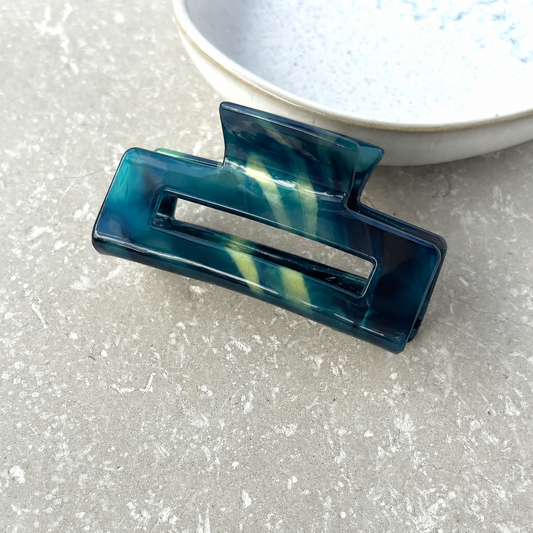 Small Ocean Flash Rectangular Claw Clip