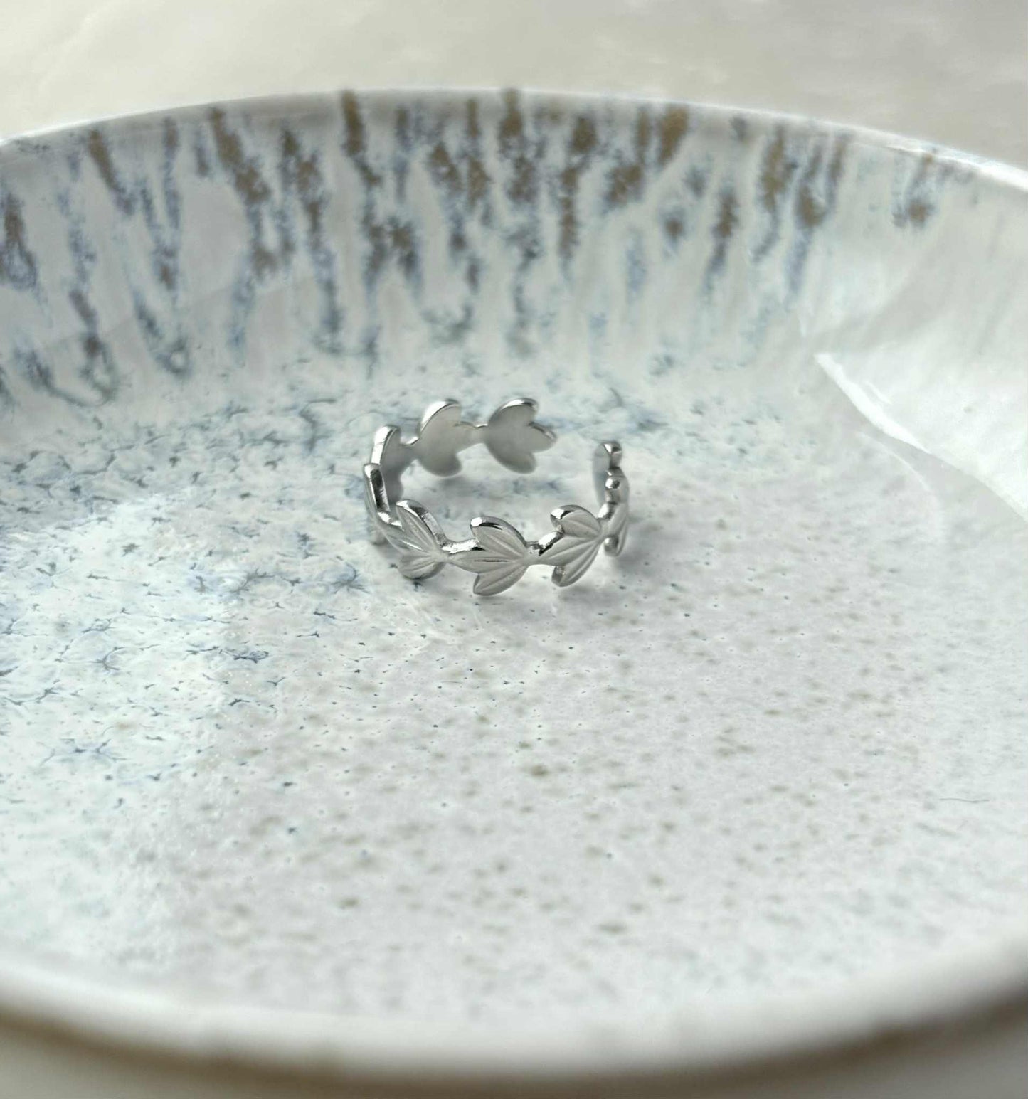 Tarnish Resistant Leaf Open Ring
