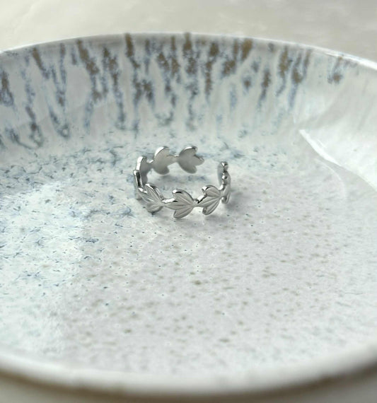 Tarnish Resistant Leaf Open Ring
