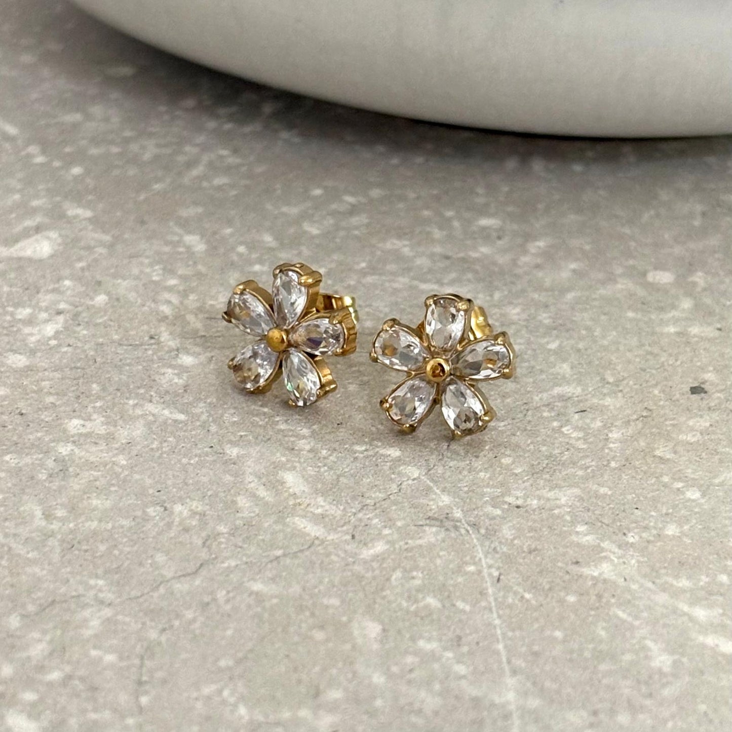 Tarnish Resistant Zirconia Flower Studs