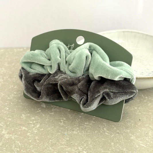 Velvet Scrunchie Duo- Seafoam & Slate