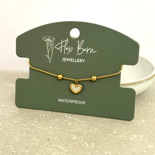 Tarnish Resistant Pearlescent Heart Bracelet