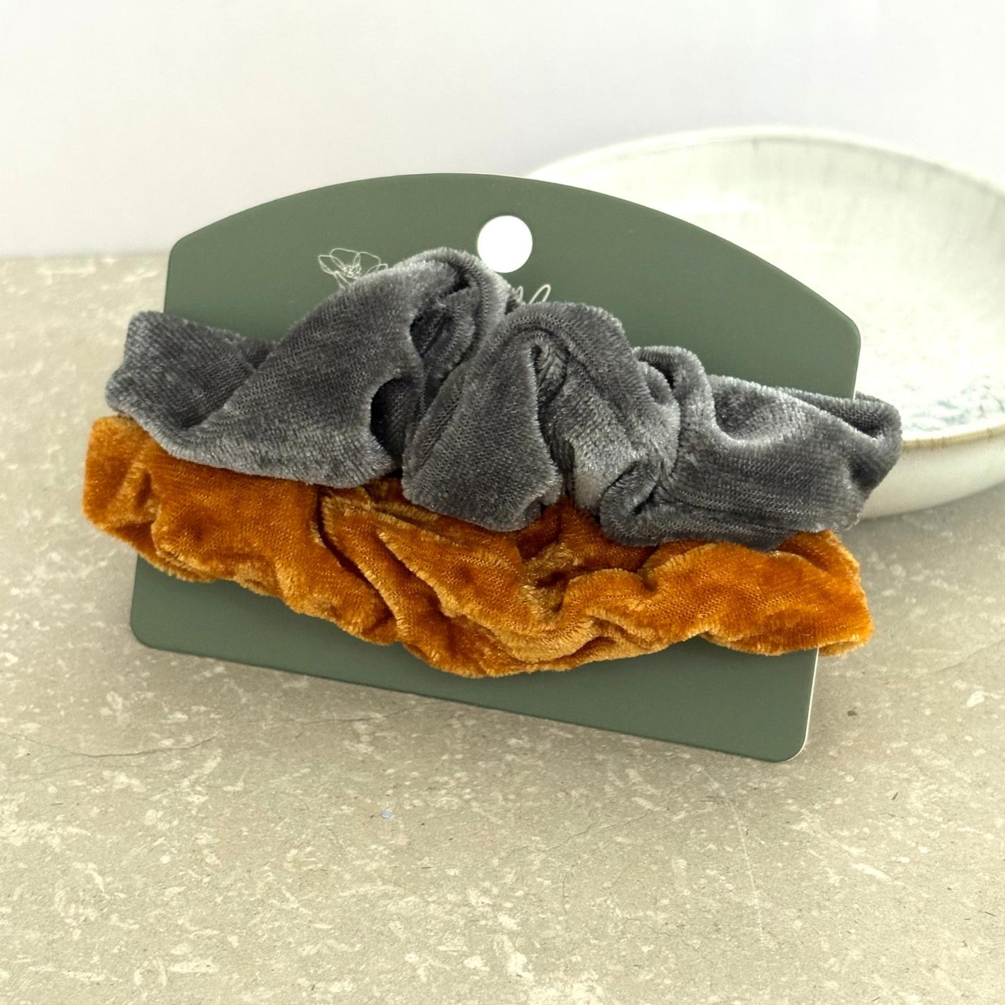 Velvet Scrunchie Duo- Slate & Honey