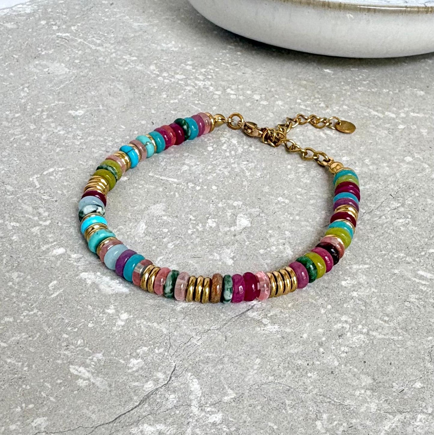 Tarnish Resistant Stone And Gold Beaded Bracelet