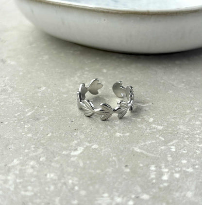 Tarnish Resistant Leaf Open Ring
