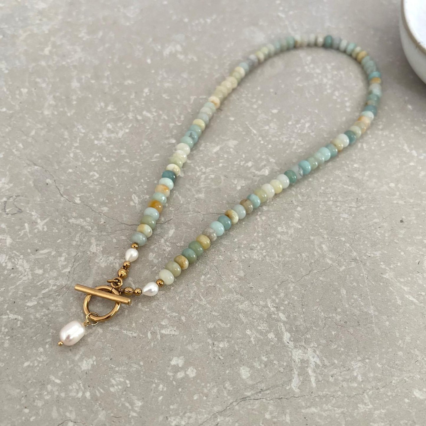 Tarnish Resistant Aqua Front Fastening Beaded Necklace