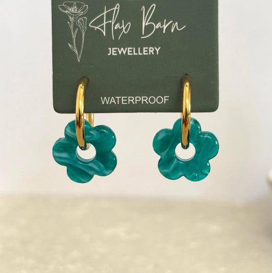 Tarnish Resistant Glass Bead Flower Huggies