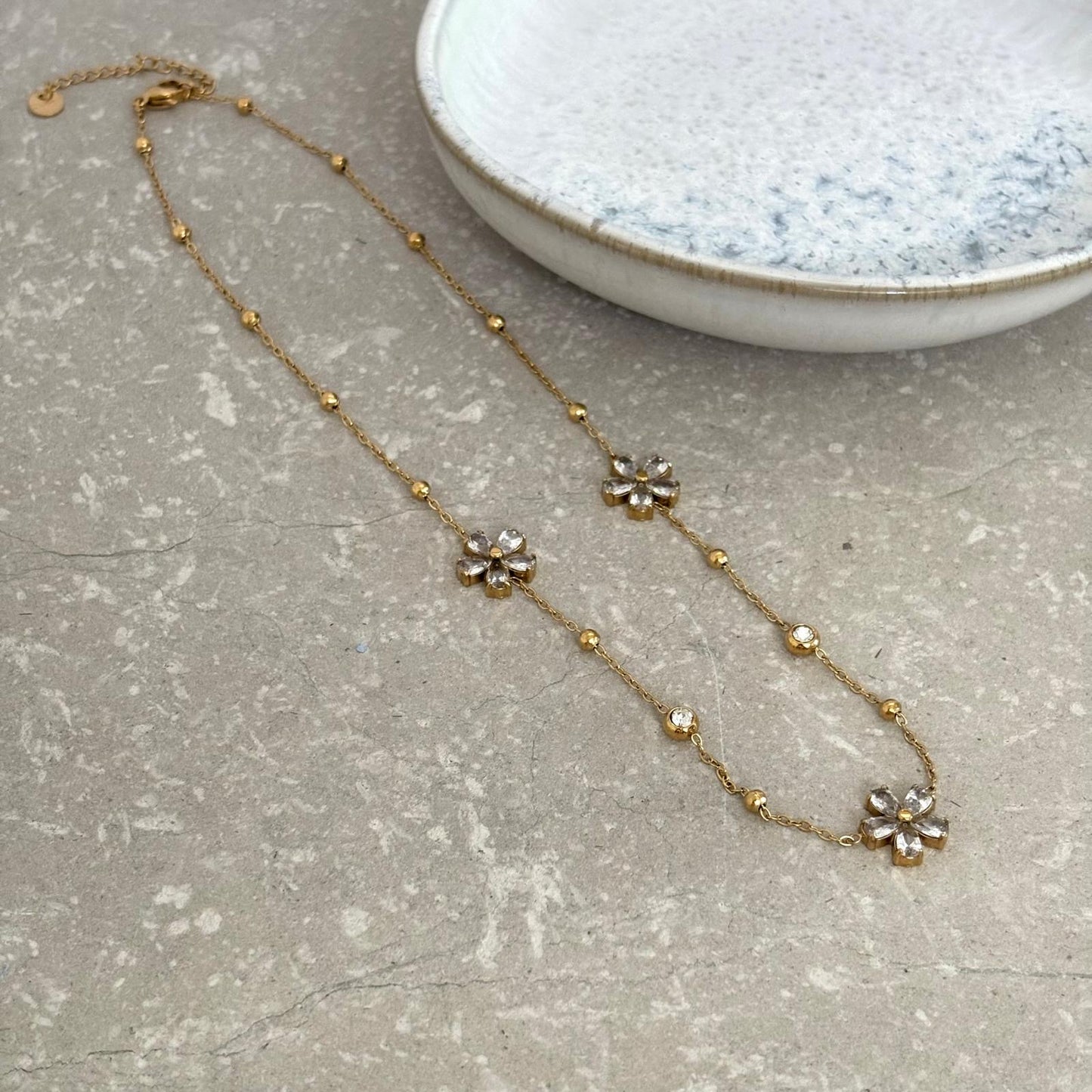 Tarnish Resistant Zirconia Flower Necklace