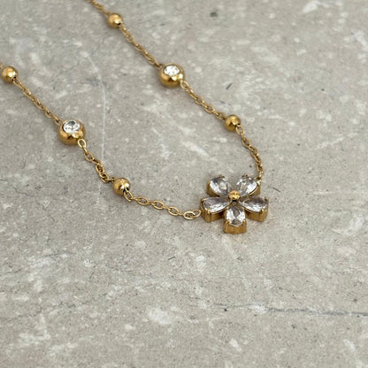 Tarnish Resistant Zirconia Flower Necklace