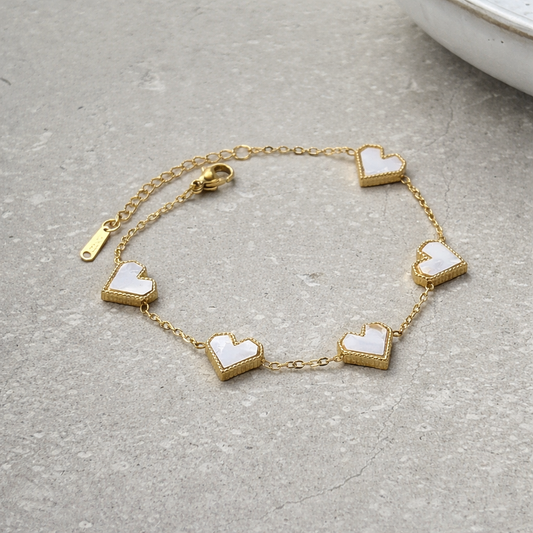 Tarnish Resistant Pearlescent Heart Bracelet