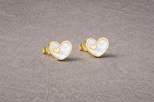 Tarnish Resistant Pearlescent Double Heart Studs
