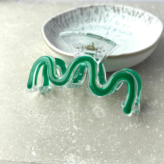Green and Clear Wavy Claw Clamp