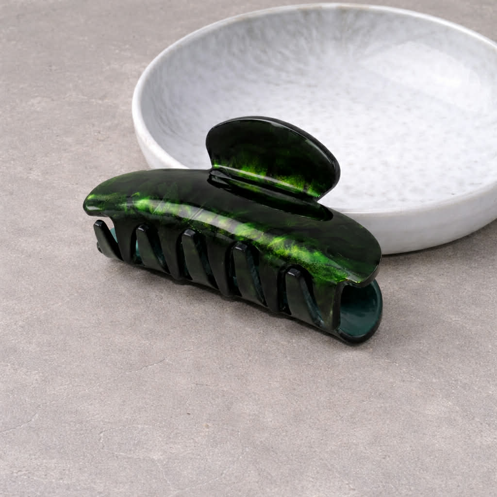 Small Dark Green Pearlescent Claw Clip