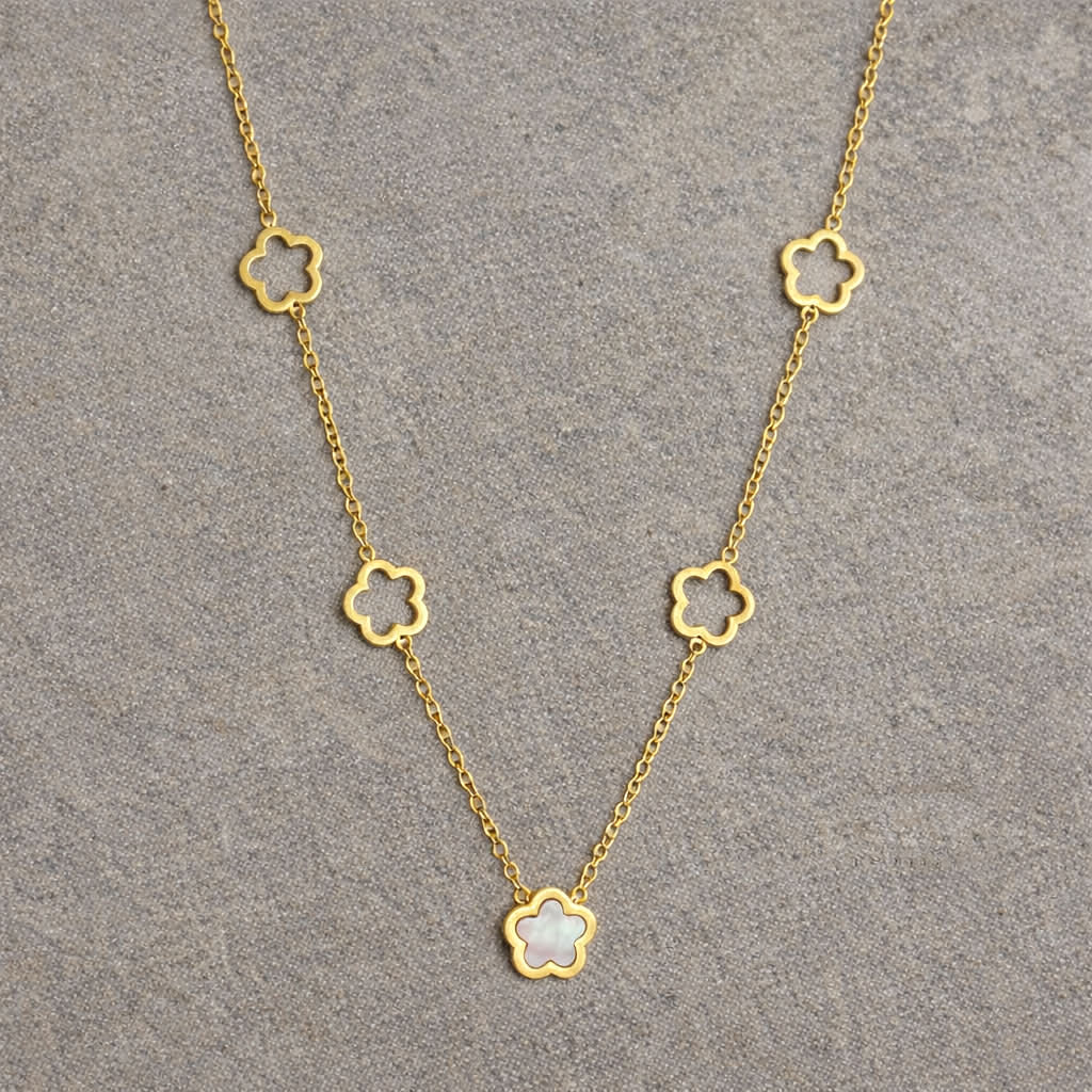 Tarnish Resistant Pearlescent Flower Necklace