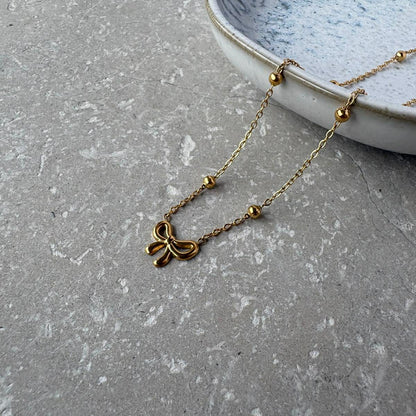 Tarnish Resistant Dainty Bow Necklace