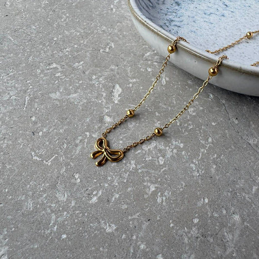 Tarnish Resistant Dainty Bow Necklace