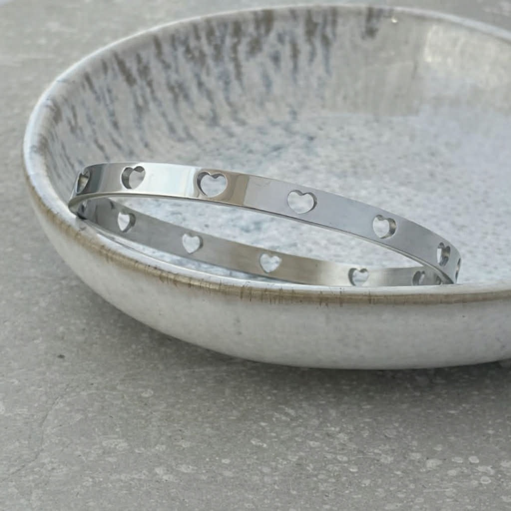 Tarnish Resistant Heart Cutout Hinged Bangle